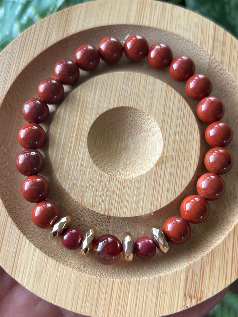 Red Jasper + Carnelian Beaded Stretch Bracelet with Gold Accents